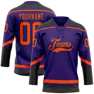 Custom Purple Orange Black Hockey Lace Neck…