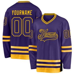 Custom Purple Purple Gold Hockey Jersey, New…