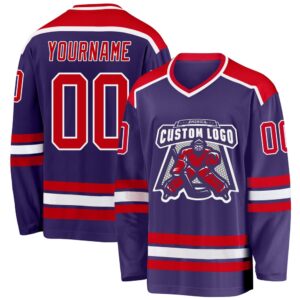Custom Purple Red White Hockey Jersey, New…