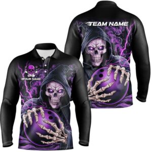 Custom Purple Skull Bowling Long Sleeve Polo…