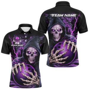 Custom Purple Skull Bowling Polo Shirts For…