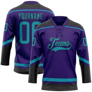 Custom Purple Teal Black Hockey Lace Neck…