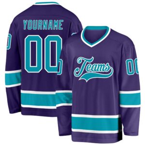 Custom Purple Teal White Hockey Jersey, New…