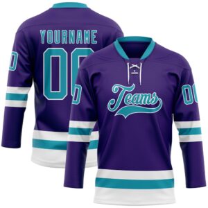 Custom Purple Teal White Hockey Lace Neck…