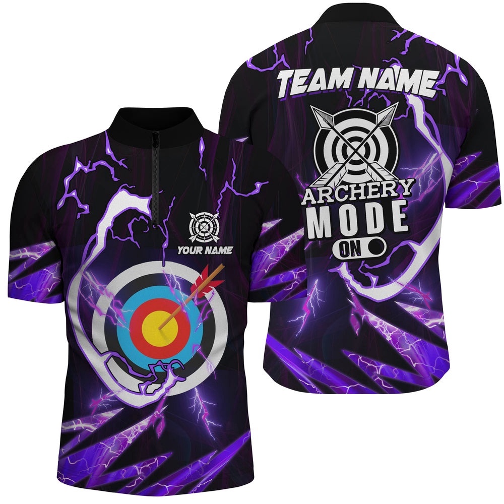 Custom Purple Thunder Archery Mode On Men Jersey Shirts, Archery Jerseys Team Shirts, Custom Archery Team Shirt