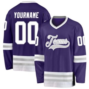 Custom Purple White Gray Hockey Jersey, New…