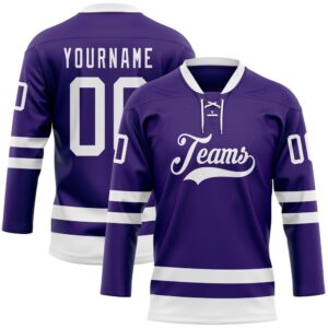 Custom Purple White Hockey Lace Neck Jersey,…