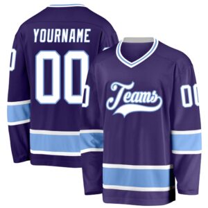Custom Purple White Light Blue Hockey Jersey,…