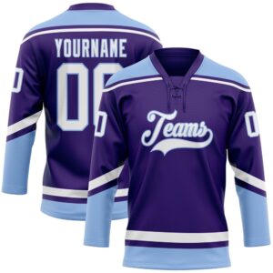 Custom Purple White Light Blue Hockey Lace…