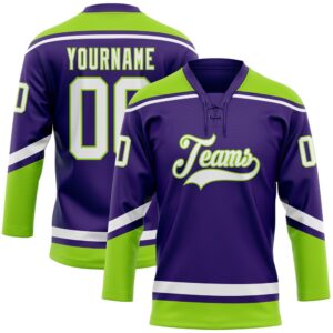 Custom Purple White Neon Green Hockey Lace…