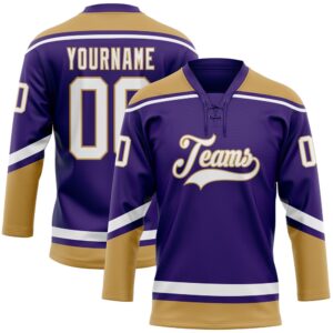 Custom Purple White Old Gold Hockey Lace…