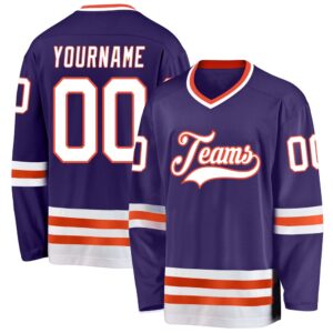 Custom Purple White Orange Hockey Jersey, New…