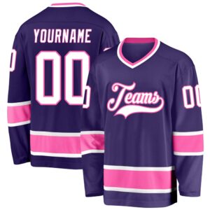 Custom Purple White Pink Hockey Jersey, New…