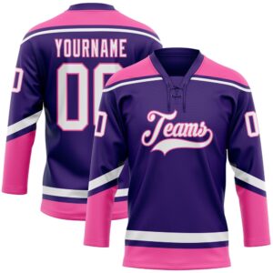 Custom Purple White Pink Hockey Lace Neck…
