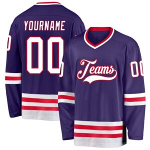 Custom Purple White Red Hockey Jersey, New…