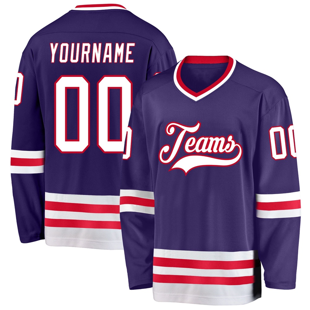 Custom Purple White Red Hockey Jersey, New Hockey Jersey, Personali Sport Team Jersey Shirt