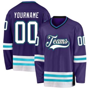 Custom Purple White Teal Hockey Jersey, New…