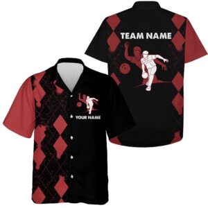 Custom Red & Black Bowler Team Hawaiian…