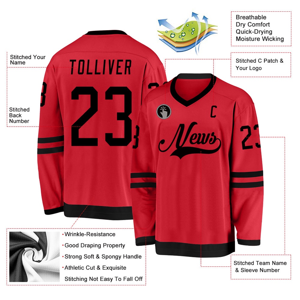 Custom Red Black Hockey Jersey, New Hockey Jersey, Personali Sport Team Jersey Shirt Custom Red Black Hockey Jersey, New Hockey Jersey, Personali Sport Team Jersey Shirt