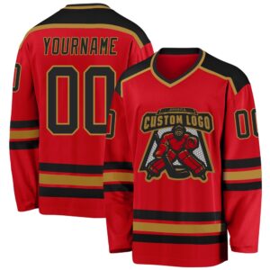 Custom Red Black Old Gold Hockey Jersey,…