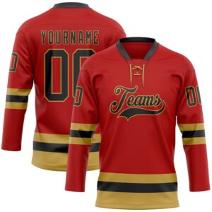 Custom Red Black Old Gold Hockey Lace…