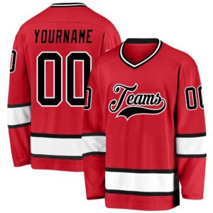 Custom Red Black White Hockey Jersey, New…