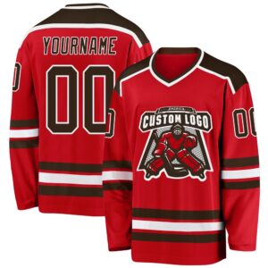 Custom Red Brown White Hockey Jersey, New…