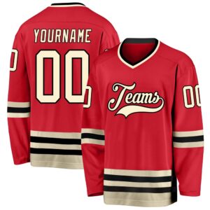 Custom Red Cream Black Hockey Jersey, New…