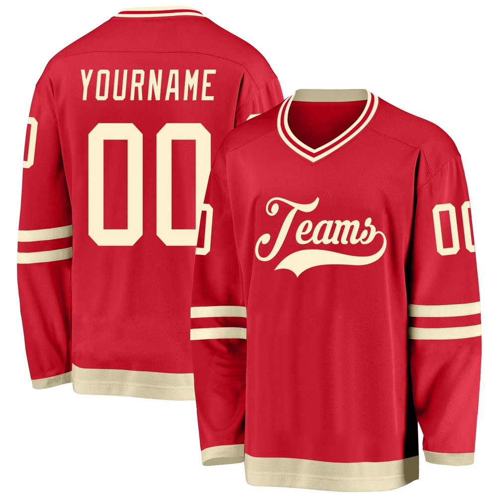 Custom Red Cream Hockey Jersey, New Hockey Jersey, Personali Sport Team Jersey Shirt Custom Red Cream Hockey Jersey, New Hockey Jersey, Personali Sport Team Jersey Shirt
