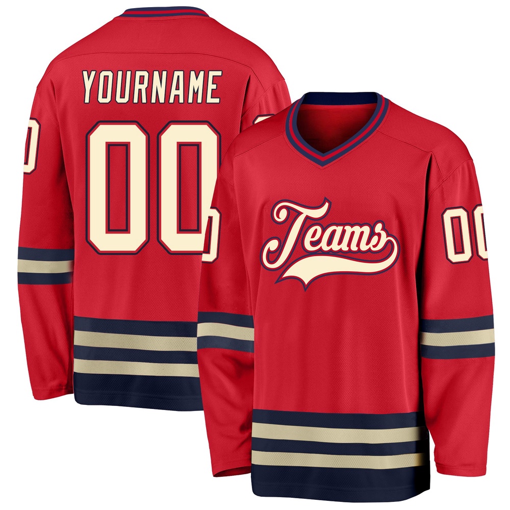 Custom Red Cream Navy Hockey Jersey, New Hockey Jersey, Personali Sport Team Jersey Shirt Custom Red Cream Navy Hockey Jersey, New Hockey Jersey, Personali Sport Team Jersey Shirt