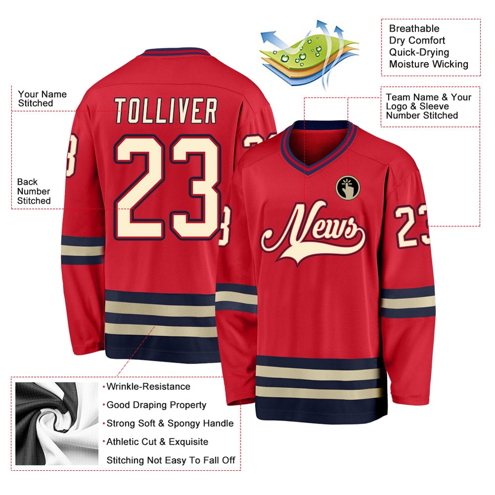 Custom Red Cream Navy Hockey Jersey, New Hockey Jersey, Personali Sport Team Jersey Shirt Custom Red Cream Navy Hockey Jersey, New Hockey Jersey, Personali Sport Team Jersey Shirt
