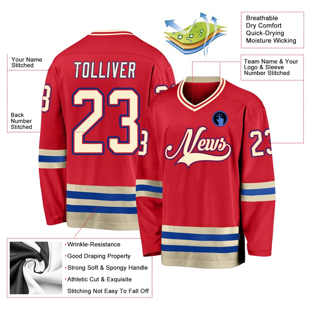 Custom Red Cream Royal Hockey Jersey, New Hockey Jersey, Personali Sport Team Jersey Shirt