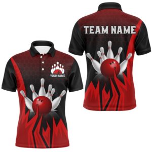 Custom Red Flame Bowling Polo Shirts For…