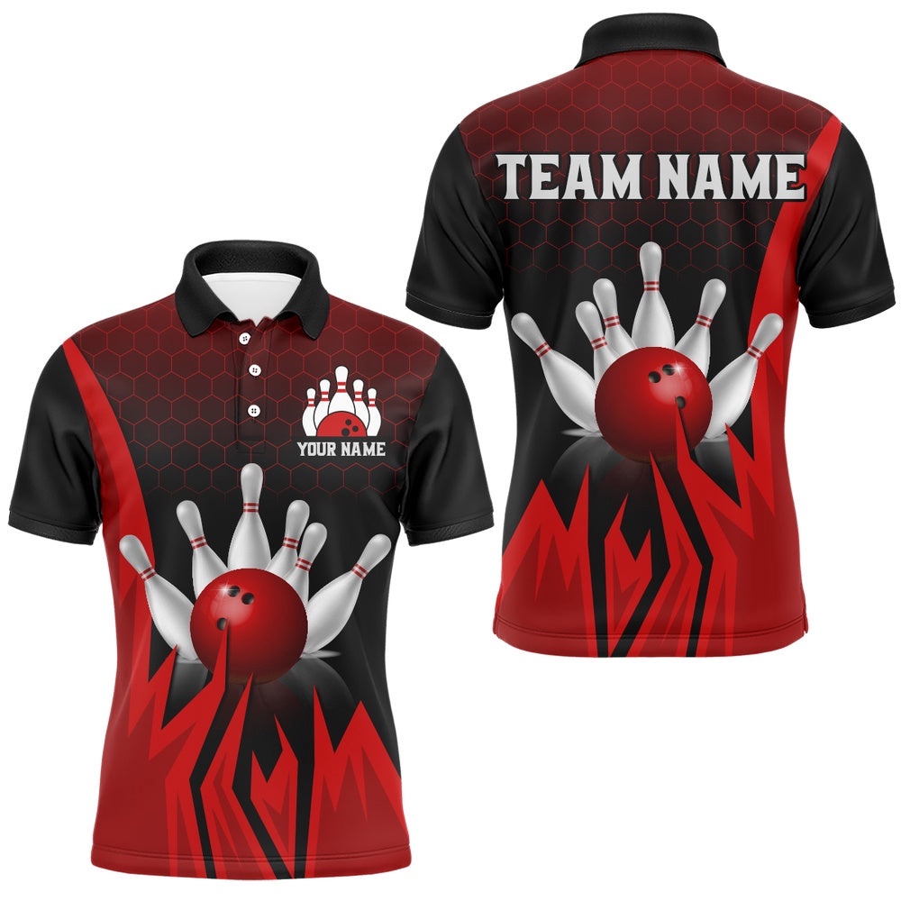 Custom Red Flame Bowling Polo Shirts For Men & Women Bowling Team Polo Shirt, Personalized Bowling Team Shirt Custom Red Flame Bowling Polo Shirts For Men & Women Bowling Team Polo Shirt, Personalized Bowling Team Shirt