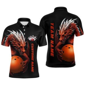 Custom Red Flame Bowling Team Polo Shirts,…