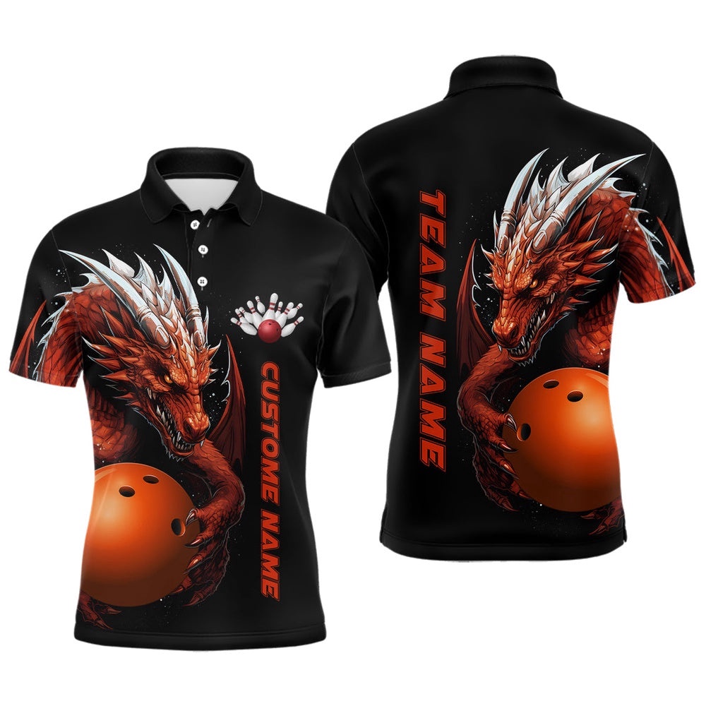 Custom Red Flame Bowling Team Polo Shirts, Dragon Bowling Shirts For Men, Bowling Ball Polo Shirt, Personalized Bowling Team Shirt Custom Red Flame Bowling Team Polo Shirts, Dragon Bowling Shirts For Men, Bowling Ball Polo Shirt, Personalized Bowling Team Shirt