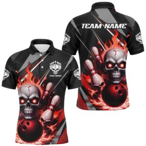 Custom Red Flame Bowling Team Shirts, Halloween…