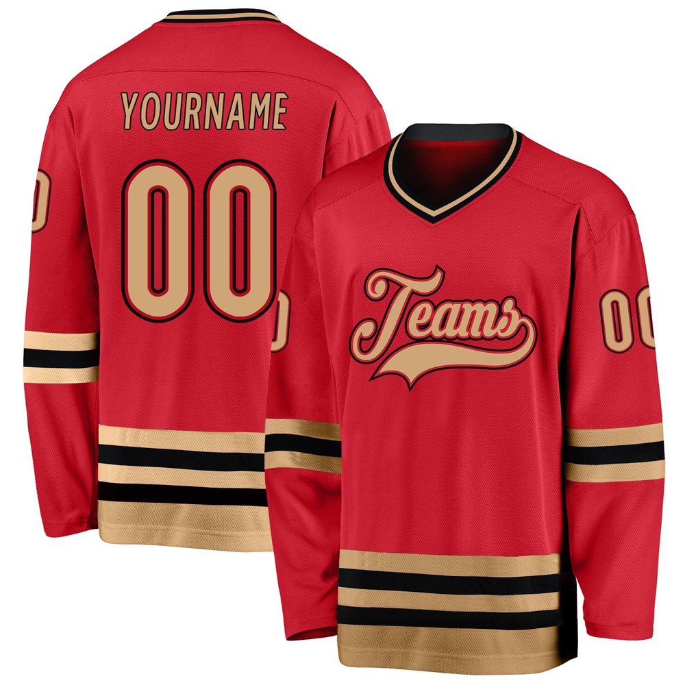 Custom Red Old Gold Black Hockey Jersey, New Hockey Jersey, Personali Sport Team Jersey Shirt Custom Red Old Gold Black Hockey Jersey, New Hockey Jersey, Personali Sport Team Jersey Shirt