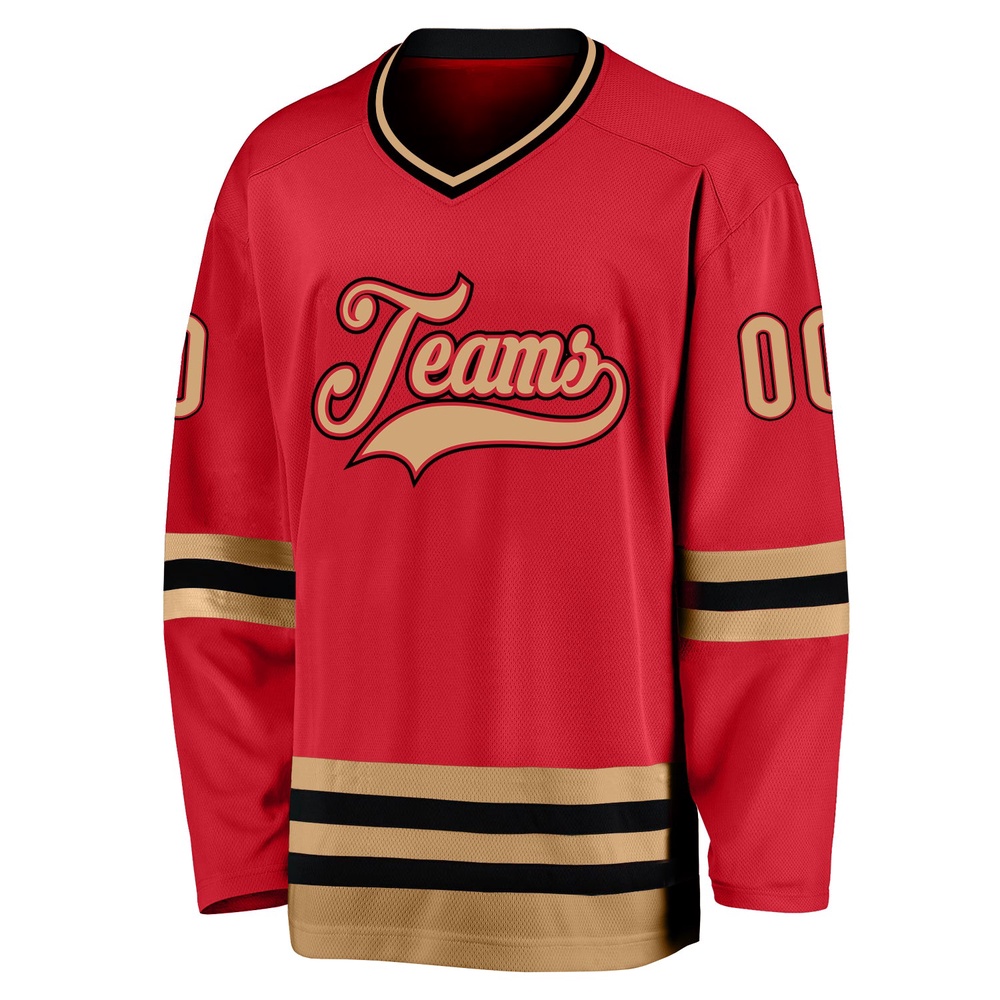 Custom Red Old Gold Black Hockey Jersey, New Hockey Jersey, Personali Sport Team Jersey Shirt Custom Red Old Gold Black Hockey Jersey, New Hockey Jersey, Personali Sport Team Jersey Shirt