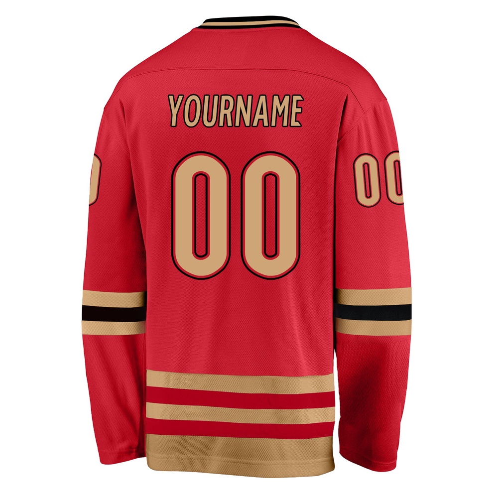Custom Red Old Gold Black Hockey Jersey, New Hockey Jersey, Personali Sport Team Jersey Shirt Custom Red Old Gold Black Hockey Jersey, New Hockey Jersey, Personali Sport Team Jersey Shirt