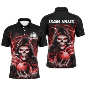 Custom Red Skull Bowling Polo Shirts For…