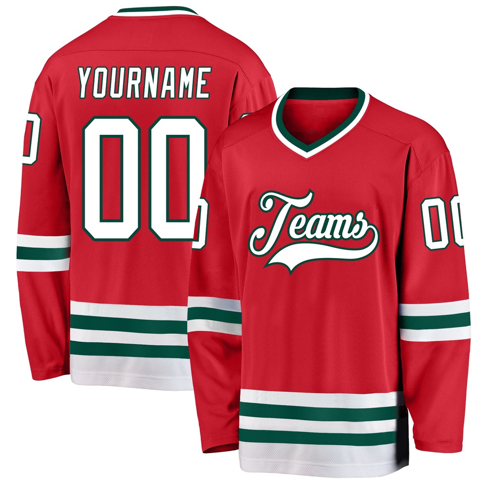 Custom Red White Green Hockey Jersey, New Hockey Jersey, Personali Sport Team Jersey Shirt Custom Red White Green Hockey Jersey, New Hockey Jersey, Personali Sport Team Jersey Shirt