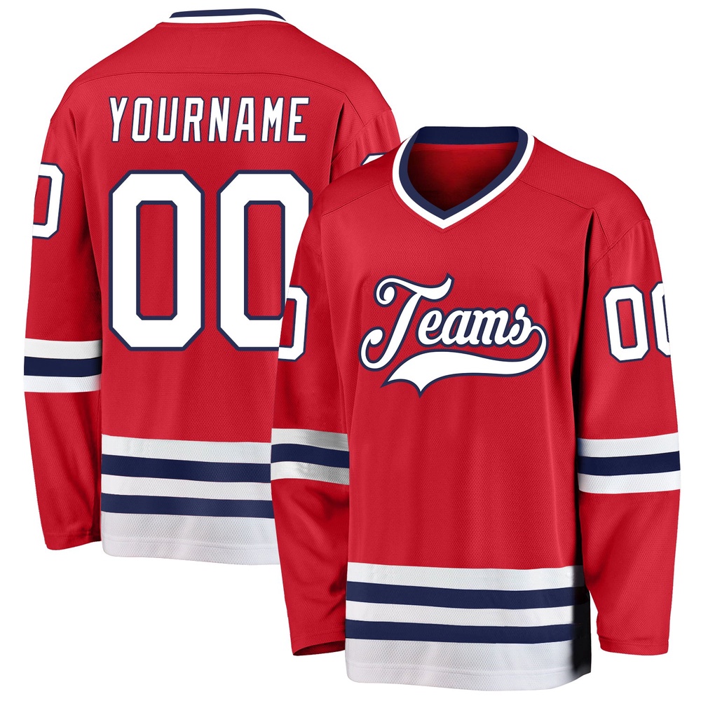Custom Red White Navy Hockey Jersey, New Hockey Jersey, Personali Sport Team Jersey Shirt Custom Red White Navy Hockey Jersey, New Hockey Jersey, Personali Sport Team Jersey Shirt