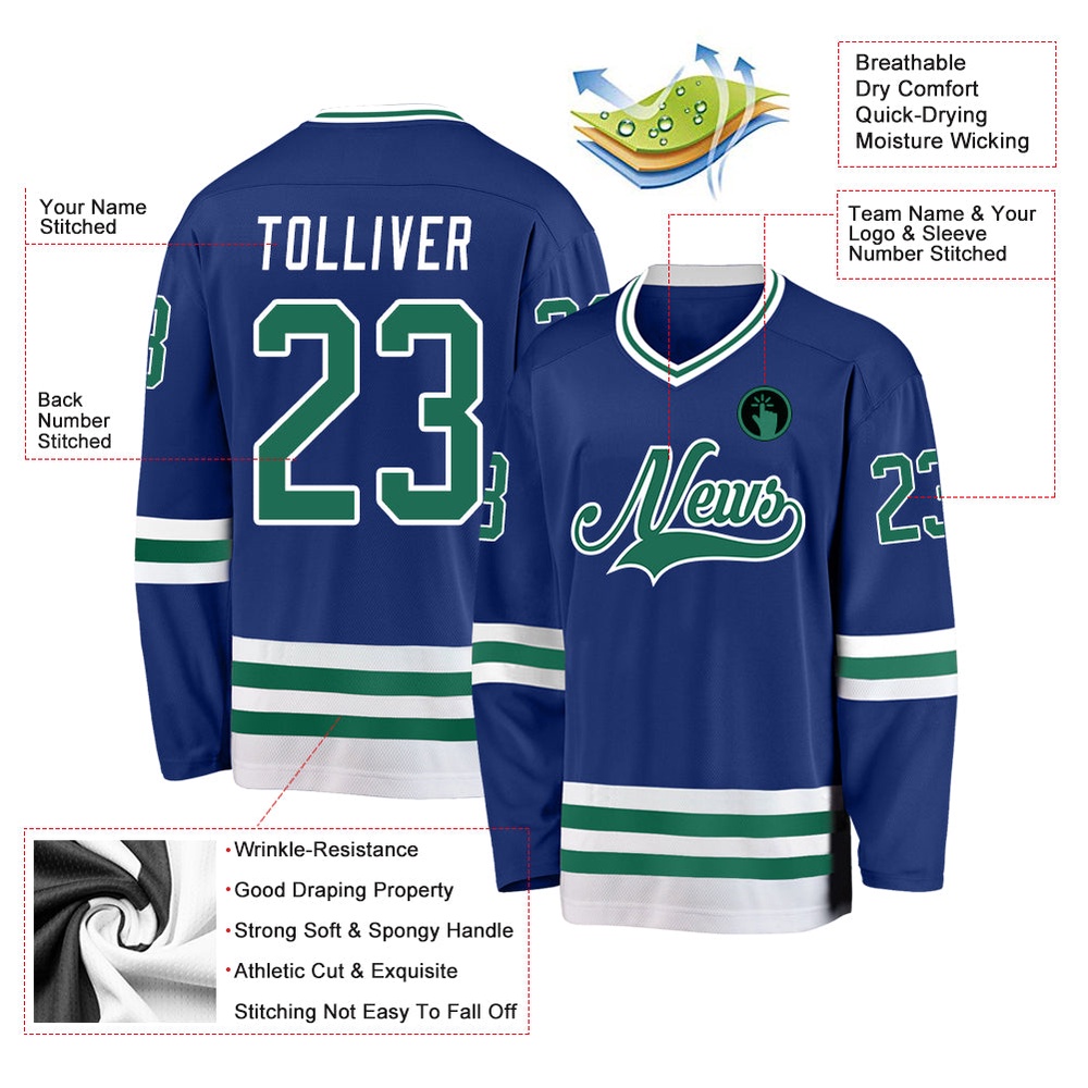 Custom Royal Kelly Green White Hockey Jersey, New Hockey Jersey, Personali Sport Team Jersey Shirt