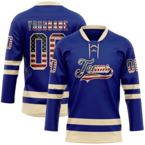 Custom Royal Vintage USA Flag Cream Hockey…