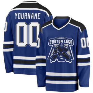 Custom Royal White Black Hockey Jersey, New…