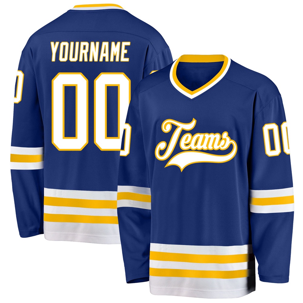 Custom Royal White Gold Hockey Jersey, New Hockey Jersey, Personali Sport Team Jersey Shirt