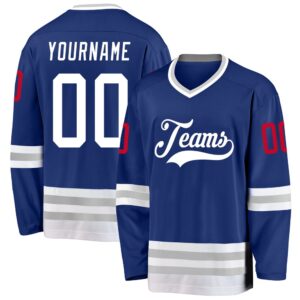 Custom Royal White Gray Hockey Jersey, New…