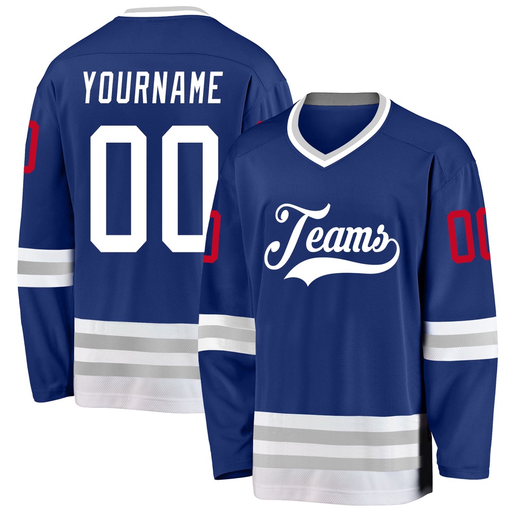 Custom Royal White Gray Hockey Jersey, New Hockey Jersey, Personali Sport Team Jersey Shirt Custom Royal White Gray Hockey Jersey, New Hockey Jersey, Personali Sport Team Jersey Shirt