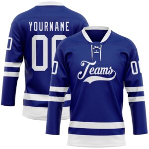 Custom Royal White Hockey Lace Neck Jersey,…